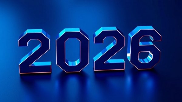 Futuristic 2026 numbers with vibrant blue lighting, Podcast predictions for 2026.