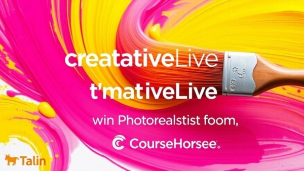 CreativeLive acquisition graphic with colorful paintbrush and logos.