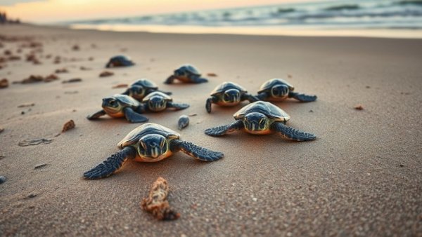 Turtle Love Project Costa Rica: baby sea turtles on beach heading to ocean.