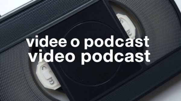 Vintage VHS tape close-up announces video podcasts support.
