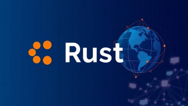 Graphic promoting free Rust courses 2025 with Rust logo and global icons.