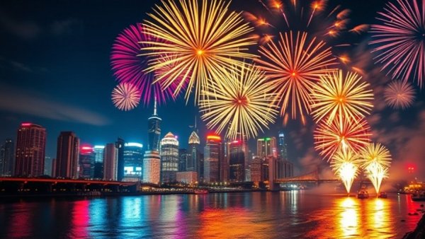 Podcast Feed Update 2026: Bright fireworks over city skyline.