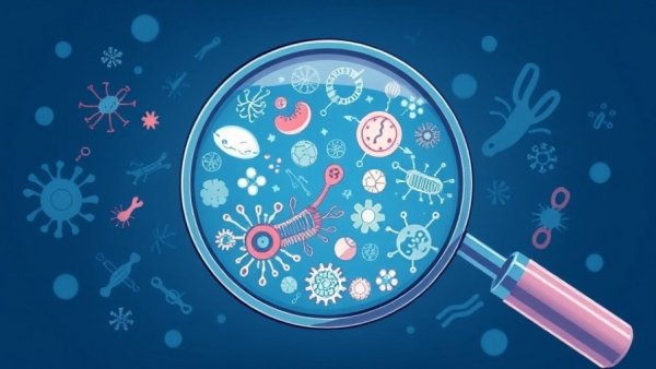 Educational illustration for Best Microbiology Courses for 2026 featuring magnified microbiology symbols.