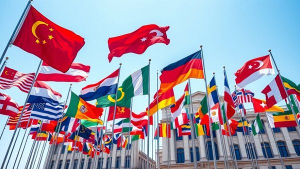 International flags at United Nations, defining European countries beyond geography.