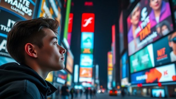 Podcast ad fatigue solutions: man overwhelmed by digital ads at night.