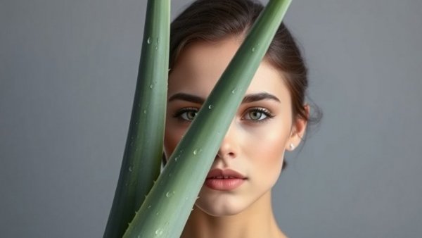 Portrait of a serene woman with aloe leaf for sustainable brands.