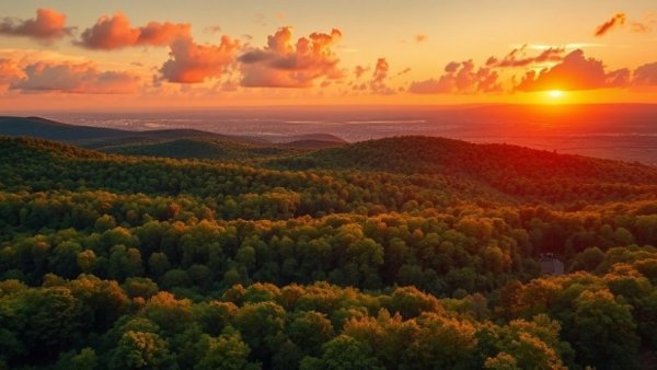 Expansive forest landscape at sunset, ideal sustainable travel destination 2026.