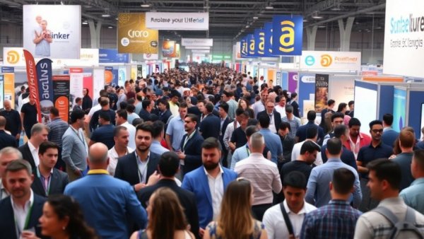 Attendees networking at Podfest 2026 in Orlando.