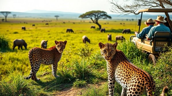 Leopards observed by tourists on African safari, showcasing Africa tourism recovery.
