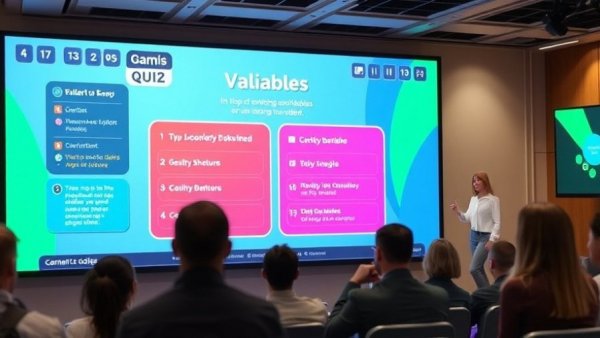 Gamified coding learning interface with quiz and presenter.