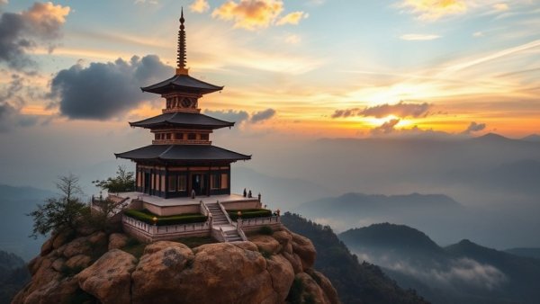 Stunning sunrise view of Myanmar's Golden Rock Pagoda, highlighting visa-free travel.