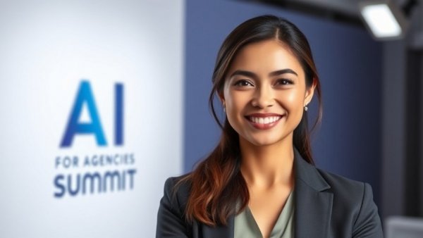 AI legal questions for agencies: Event poster with professional woman.