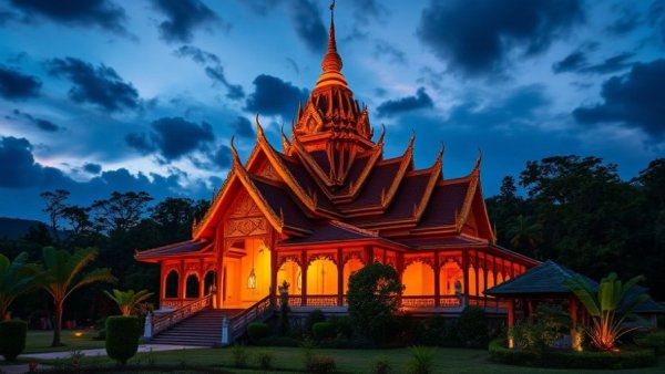 Lao temple at twilight highlighting sustainable tourism in Laos.