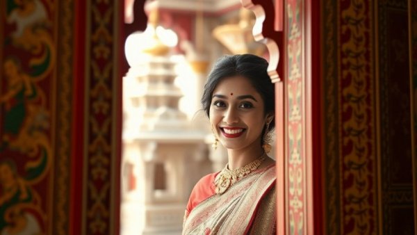 Woman in traditional dress at Luang Prabang temple, Women's Tourism Business Network Luang Prabang.
