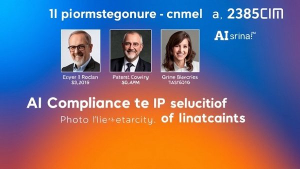 Event banner on AI compliance in intellectual property law with expert portraits.