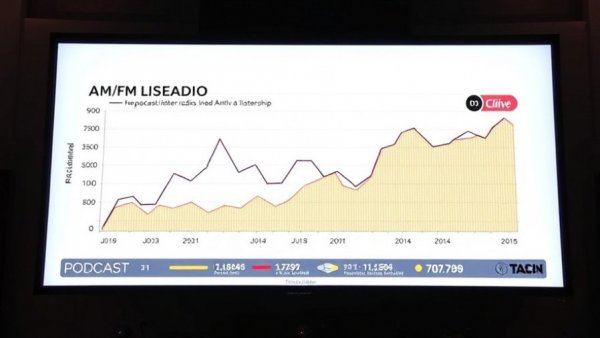 Line graph showing podcasts surpass spoken-word radio in daily audio time.