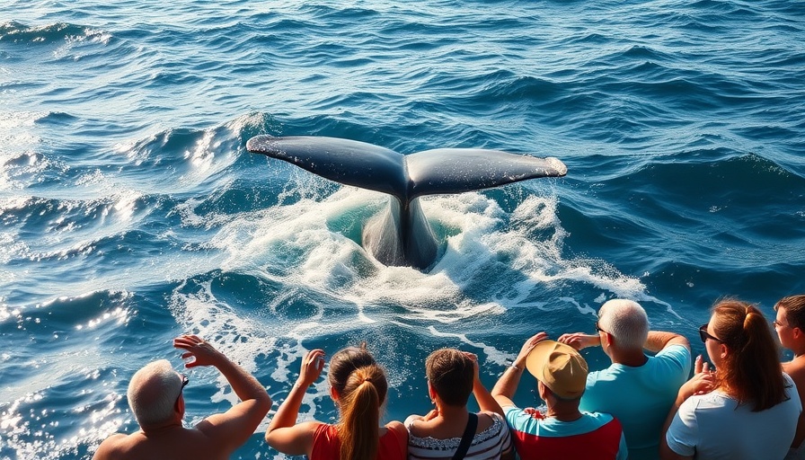 Tourists watching a whale's tail at popular Canada whale watching spots.