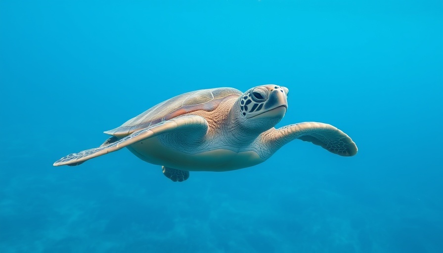 Sea turtle swimming in blue ocean promoting outbound travel sustainability.