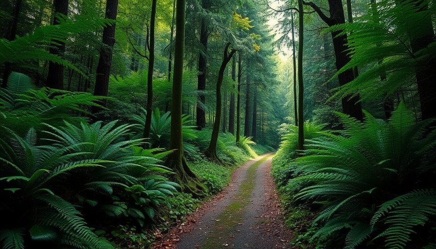 Tranquil forest path in the Natural Parks of Normandy, lush greenery.