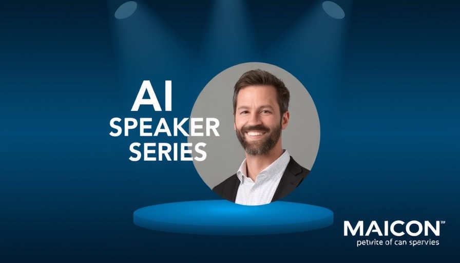 AI sales automation speaker event poster with smiling speaker.