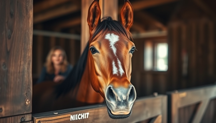 Curious horse peeps through stable window during sustainable horseback vacation.