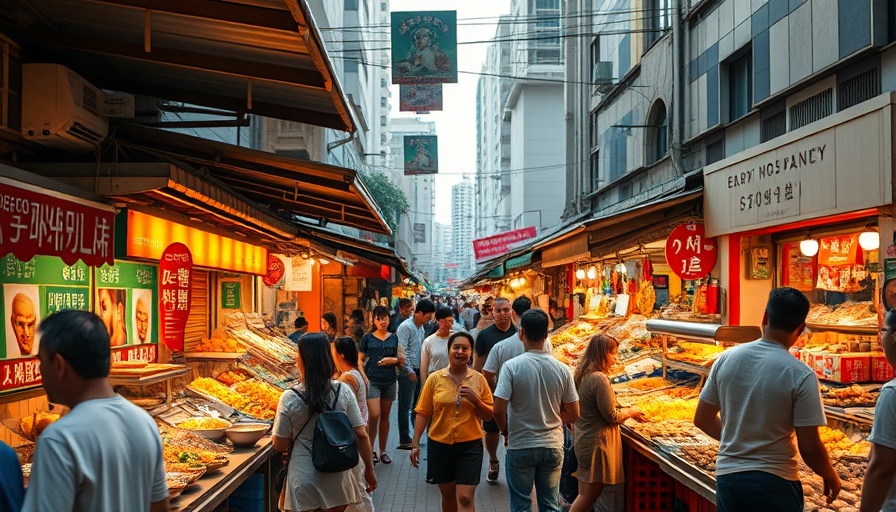 Vibrant outdoor food market showcasing gastronomy tourism growth.