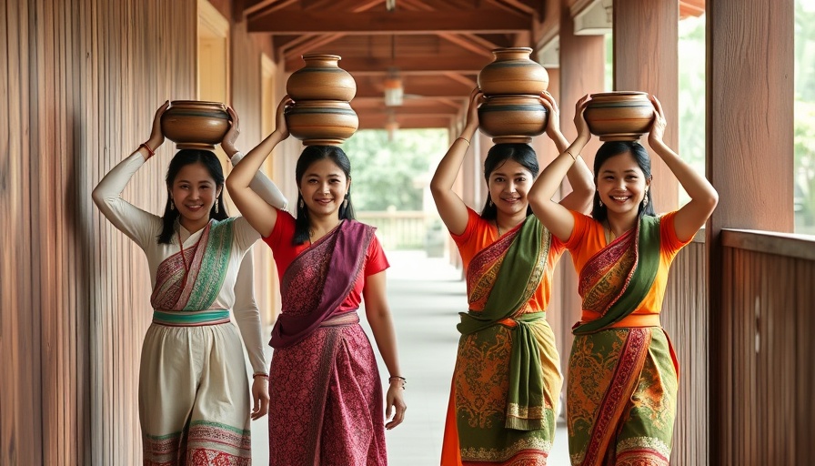 Cheerful women in Myanmar balancing pots, showcasing cultural practices and sustainable travel.