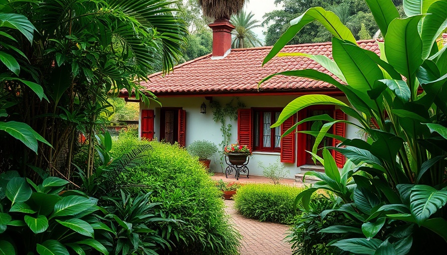 Luxurious Bayonne gardens with cottage and greenery.