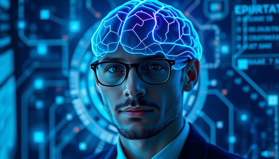 Innovative brain illustration with business expert portrait, knowledge management in business.