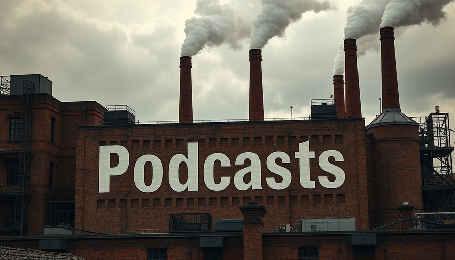 Historic podcast factory symbolizing AI-driven podcasting