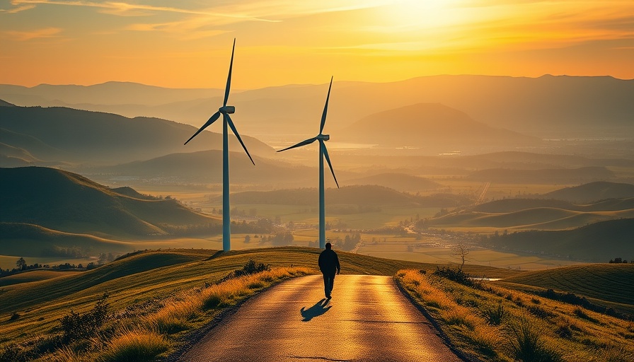 Chile wind energy investment: Wind turbine at sunset in lush landscape.