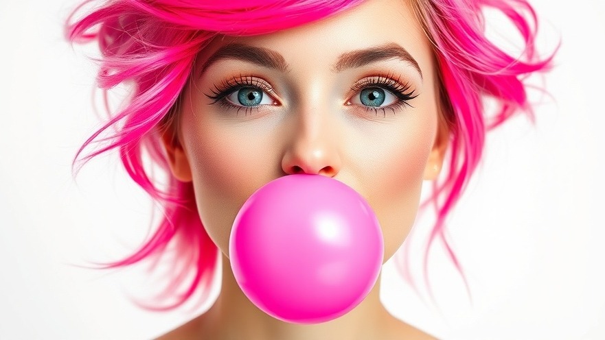 Vibrant woman with pink hair blowing gum, showcasing effective laser treatments.