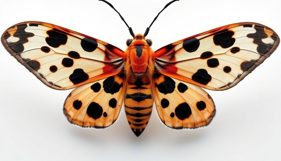 Close-up of a spotted lanternfly with spread wings.