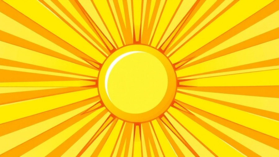 Bright sun illustration with radial rays in cartoon style.