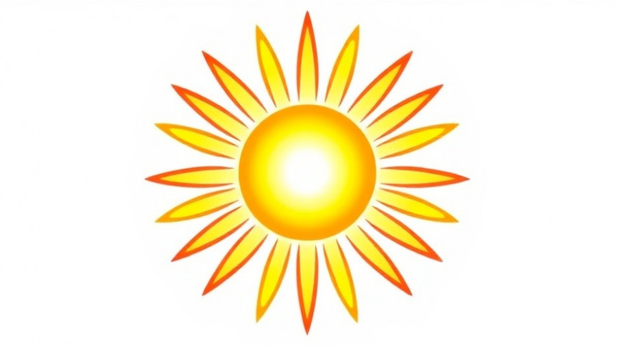 Stylized sun radiating light, vibrant design.