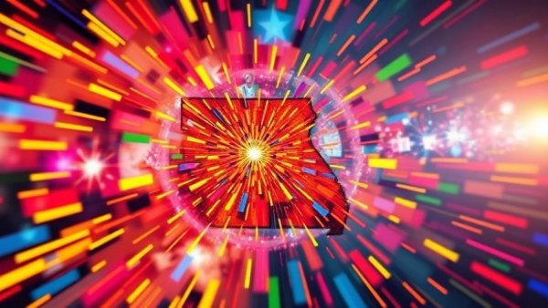 Abstract art representing Missouri foreign influence in elections, colorful and vibrant.