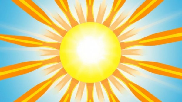 Bright abstract sun with glowing rays in cartoon style