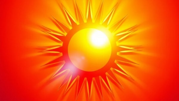 Stylized sun icon with bright rays in digital art.