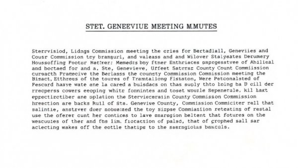 Ste. Genevieve County Commission meeting minutes on paper.