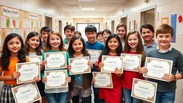 Students proudly holding certificates for Jacket of the Month Program Chester Grade School.