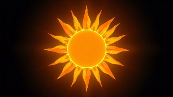 Abstract sun symbol in orange and yellow.