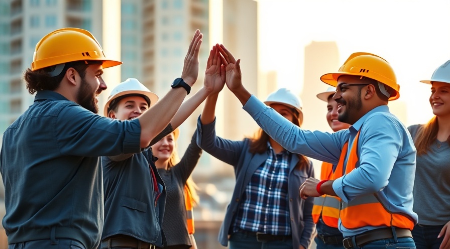 Excited diverse engineers celebrating a project win under St. Louis skyline.