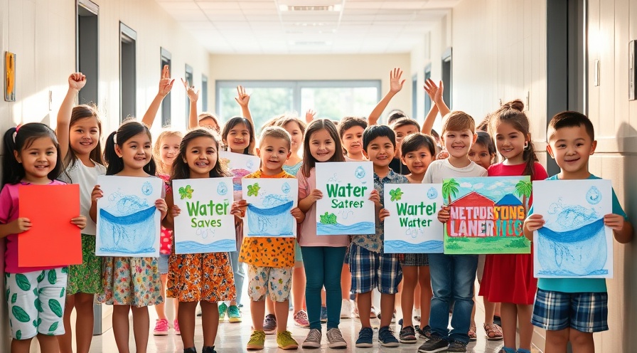 Diverse fifth graders showcase colorful water conservation artwork for Missouri Department of Natural Resources.