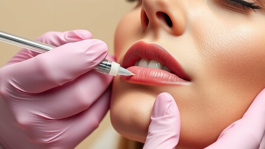 Professional injecting lip filler for glowing skin products in a clinical setting.