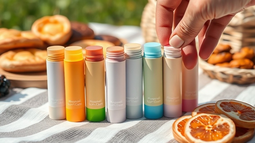 Mineral sunscreen sticks on a picnic cloth, highlighting SPF recommendations.