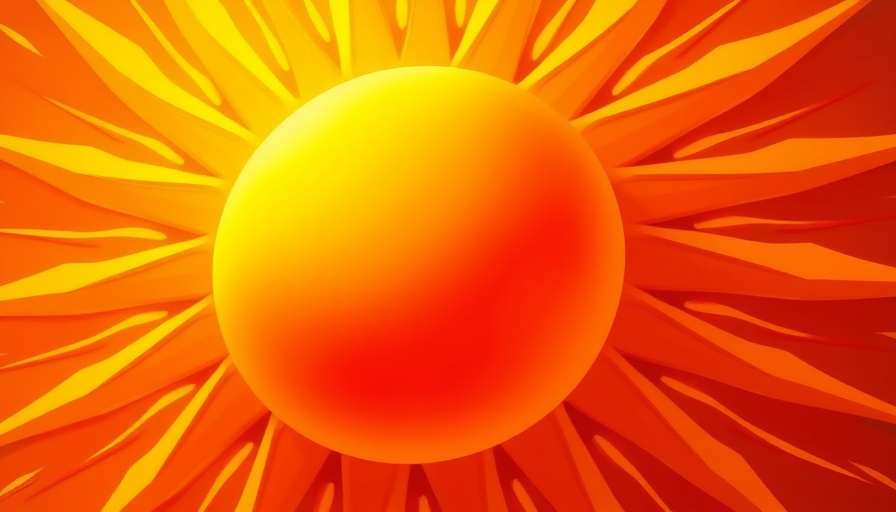 Stylized sun illustration in vibrant orange tones.