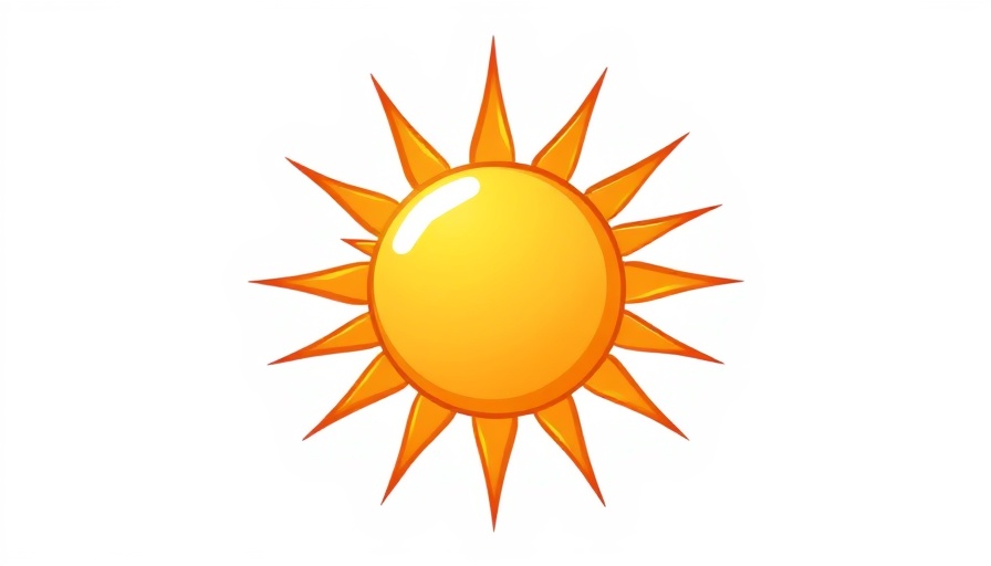 Bright stylized sun with orange and yellow hues.