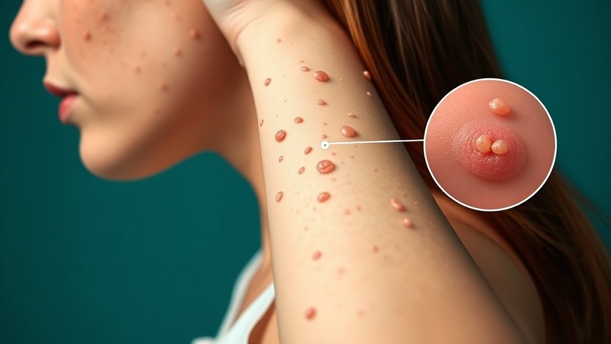 Detailed illustration of young woman's arm with Hidradenitis Suppurativa symptoms, highlighting holistic remedies for skin health.