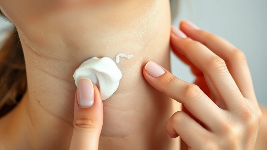 Close-up of a woman applying essential oil for skin repair on her neck.