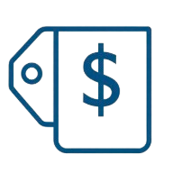 Minimalist dark blue price tag vector icon with dollar sign on white background.